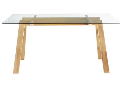 Table &agrave; manger design en verre transparent et bois L160 cm BACCO