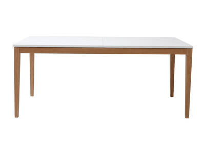 Table &agrave; manger design extensible blanche pieds bois L180-260 cm DELAH