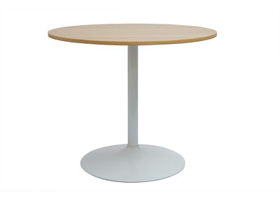 Table à manger design ronde en bois clair chêne et métal blanc D90 cm CALISTA
