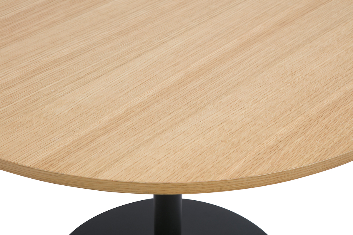 Table  manger design ronde en bois clair chne et mtal noir D90 cm CALISTA