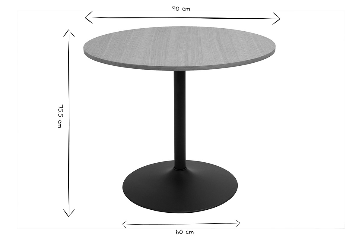 Table  manger design ronde en bois clair chne et noire D90 cm CALISTA