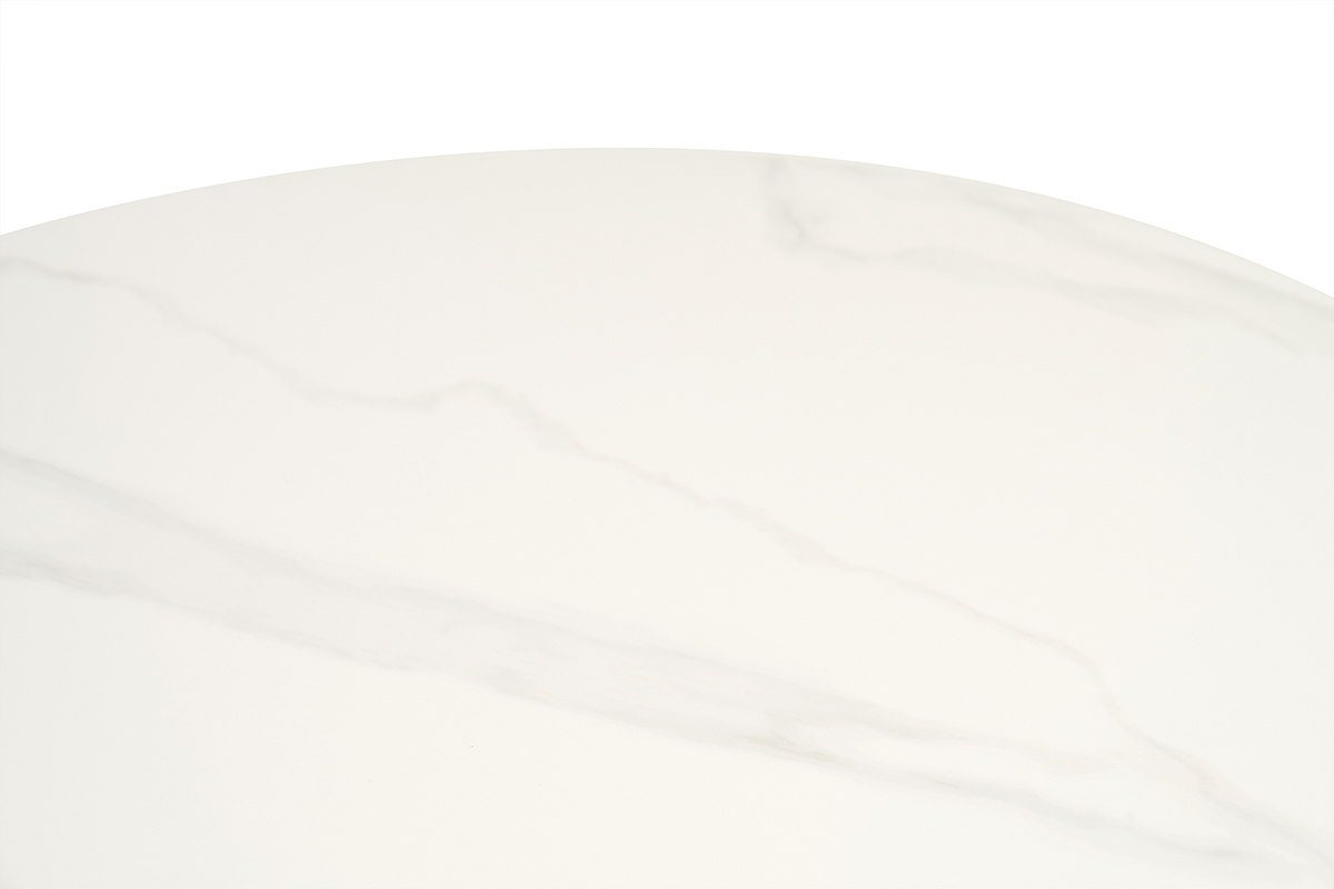 Table  manger design ronde en cramique blanche et mtal D90 cm MALOU