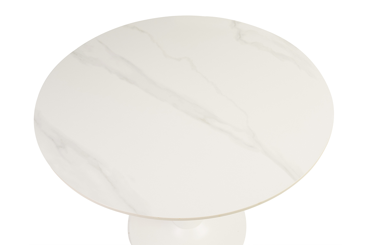 Table  manger design ronde en cramique blanche et mtal D90 cm MALOU