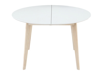 Table &agrave; manger design ronde extensible blanc et bois LEENA