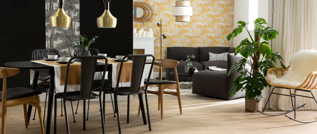 Table � manger extensible bois noir et gris L150-180 cm SHELDON