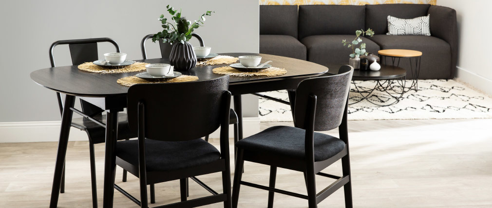 Table � manger extensible bois noir et gris L150-180 cm SHELDON