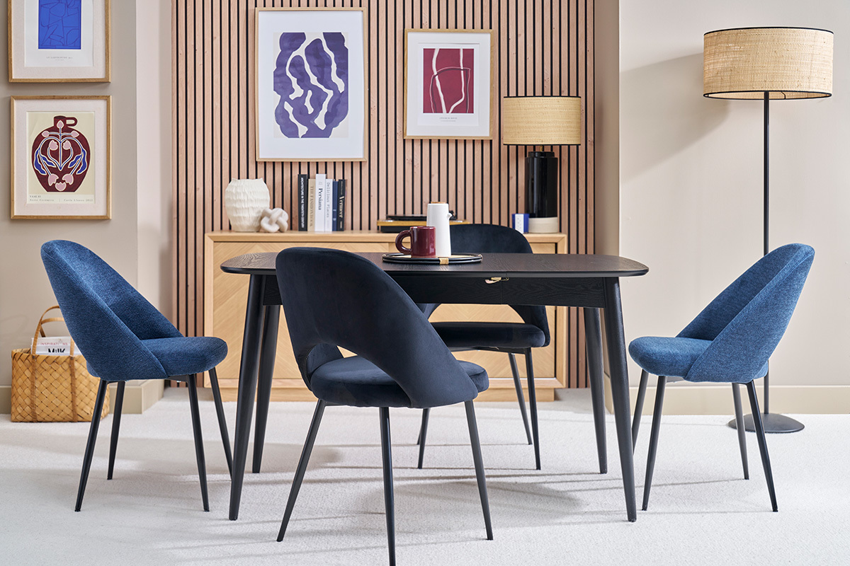 Table � manger extensible carr�e en bois noir L90-130 cm NORDECO