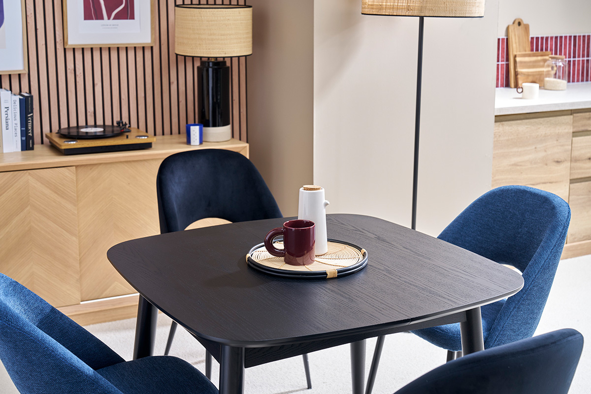 Table � manger extensible carr�e en bois noir L90-130 cm NORDECO