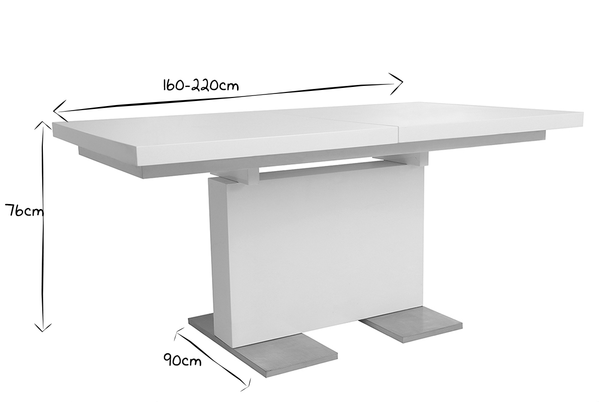 Table  manger extensible design laque blanche L160-220 NEMIA