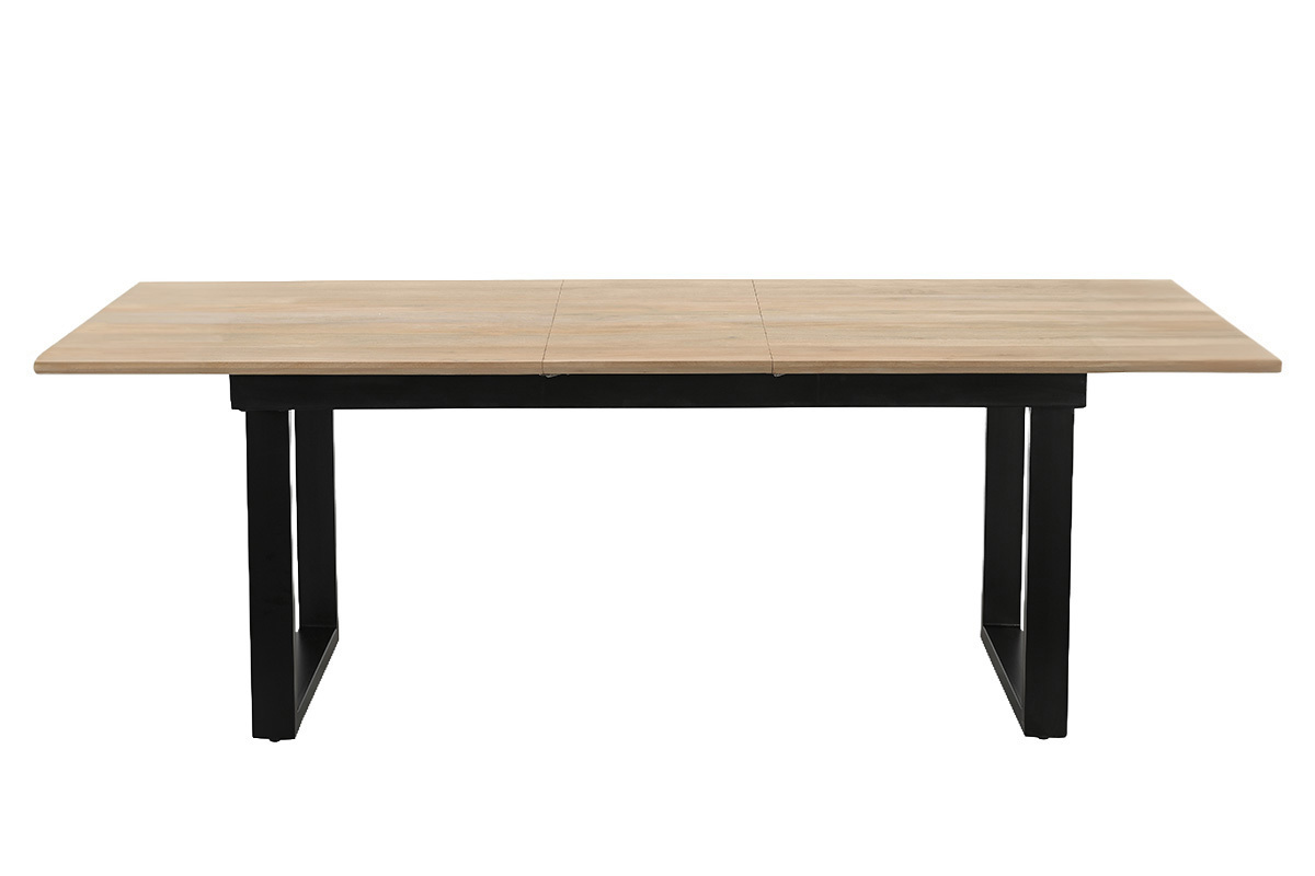 Table � manger extensible en bois clair manguier massif et m�tal noir L180-220 cm BRAVA