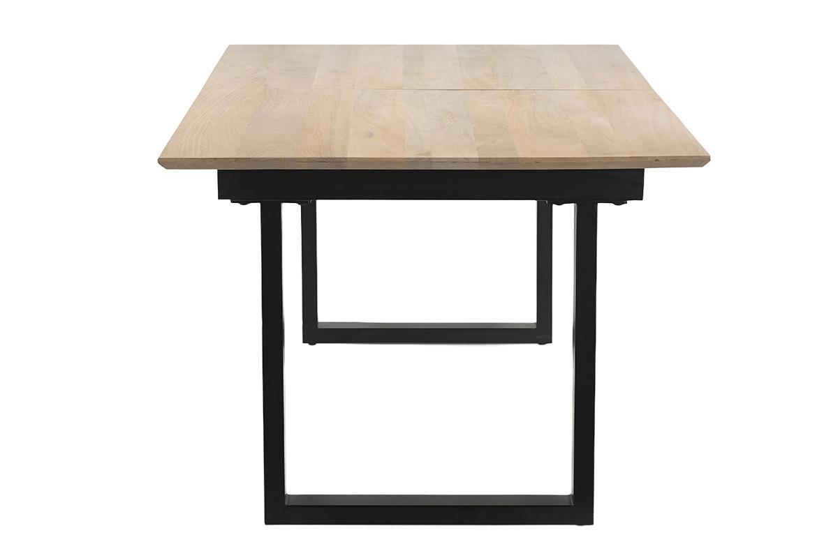 Table � manger extensible en bois clair manguier massif et m�tal noir L180-220 cm BRAVA