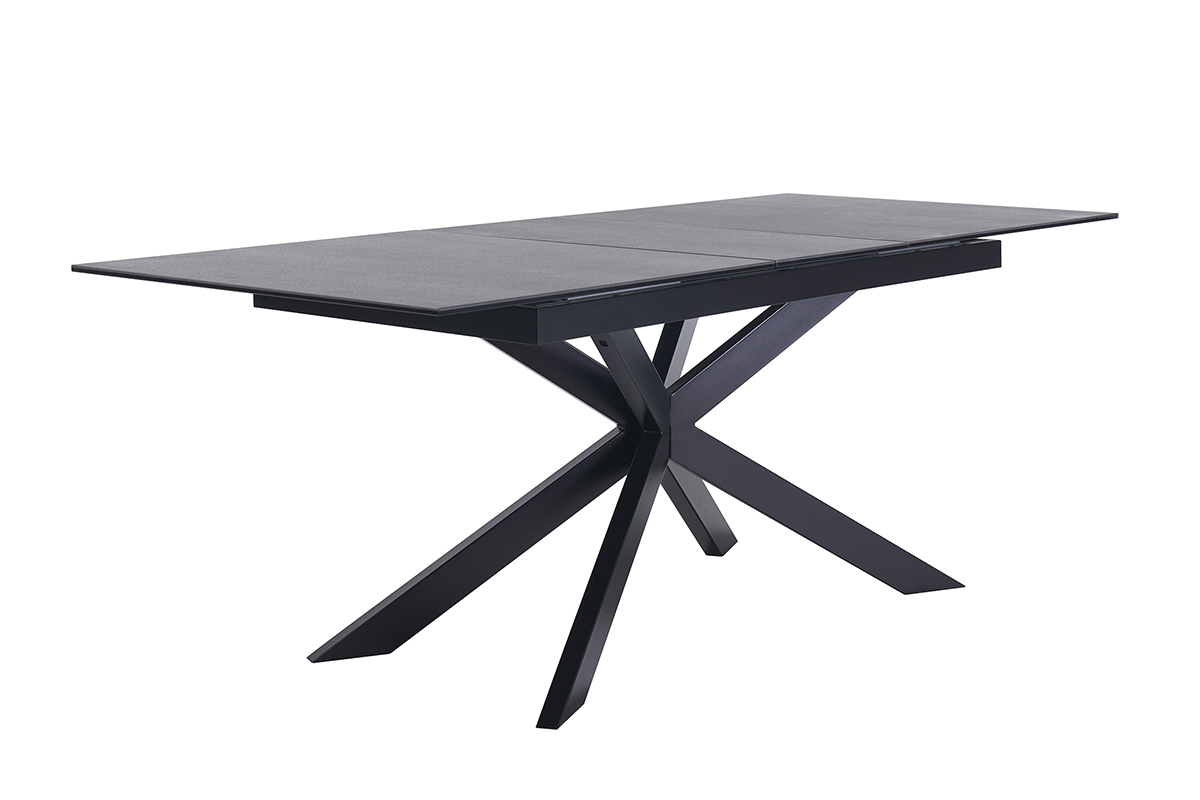 Table � manger extensible en c�ramique noire et m�tal L168-210 cm MELZA