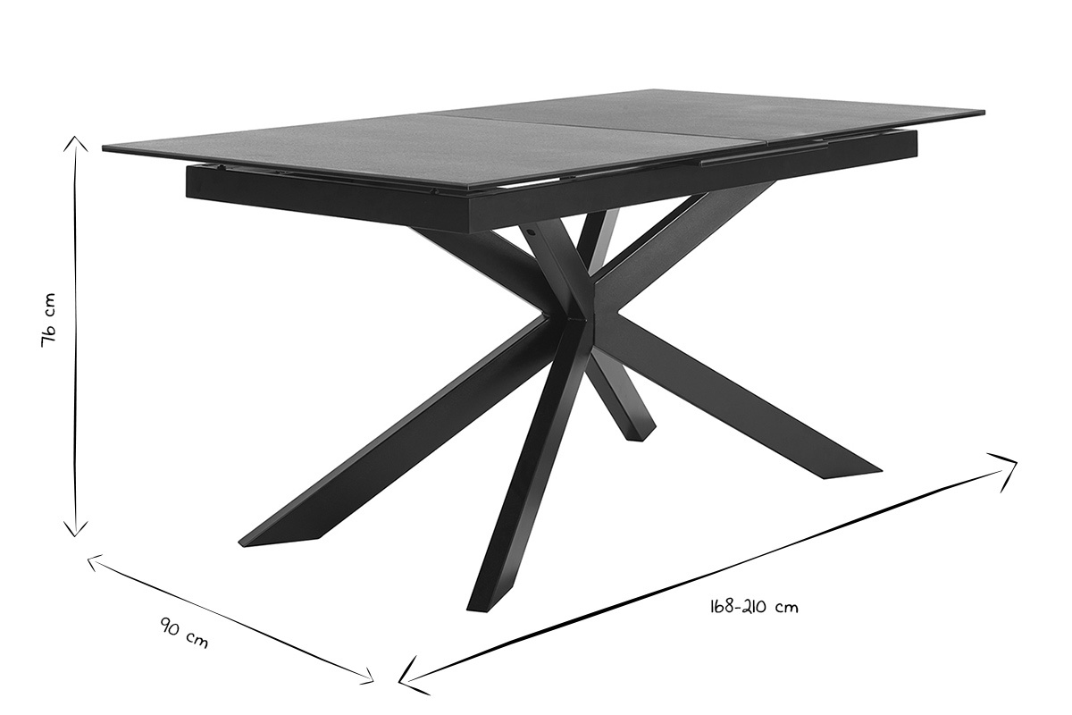 Table � manger extensible en c�ramique noire et m�tal L168-210 cm MELZA