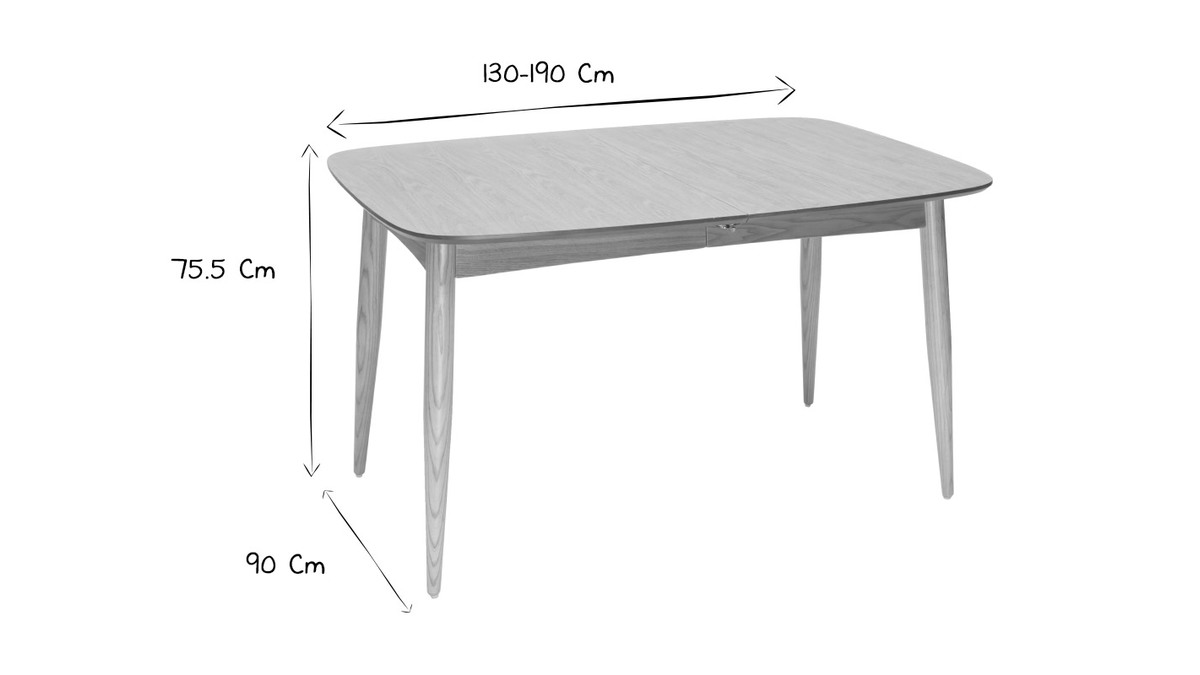 Table à manger extensible frêne L130-190 cm NORDECO