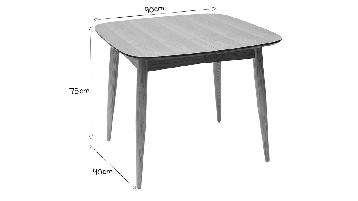 Table  manger extensible frne naturel L90-130 cm NORDECO