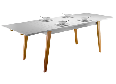 Table à manger extensible laquée blanc mat et bois ADORNA - Table à manger extensible laquée blanc mat et bois ADORNA