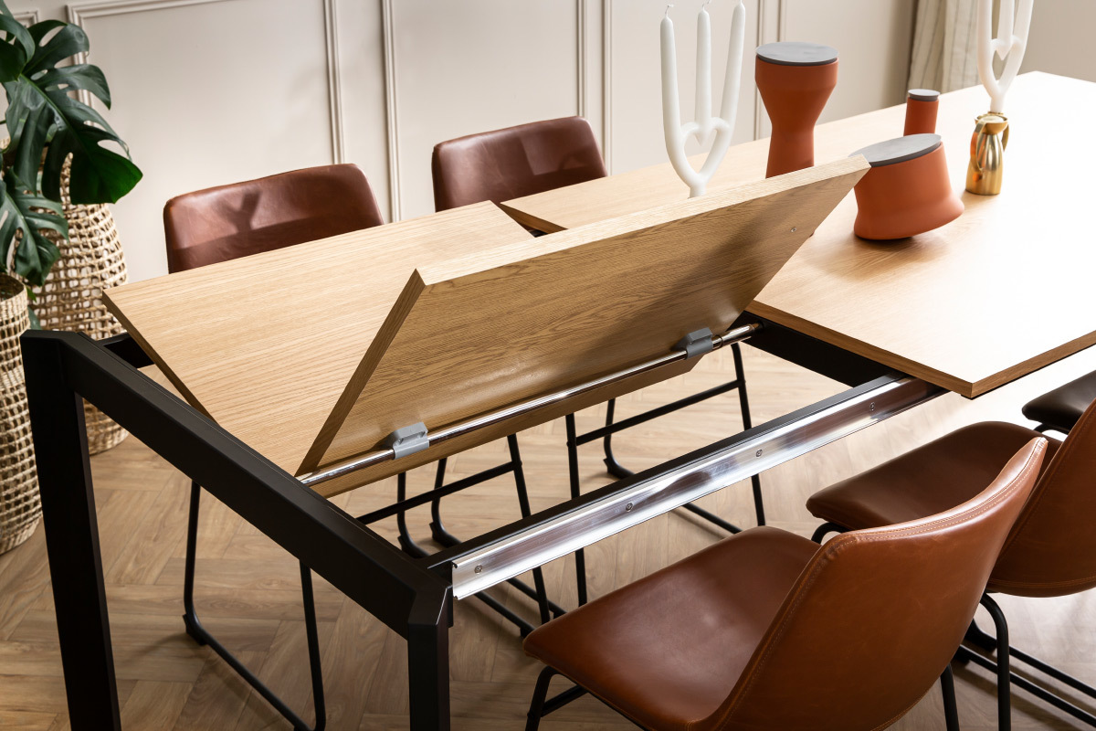 Table  manger extensible placage chne et mtal L162-232 cm MEEVLA