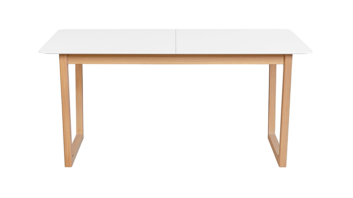 Table  manger extensible rallonges intgres en bois clair et blanc rectangulaire L160-240 cm LAHO
