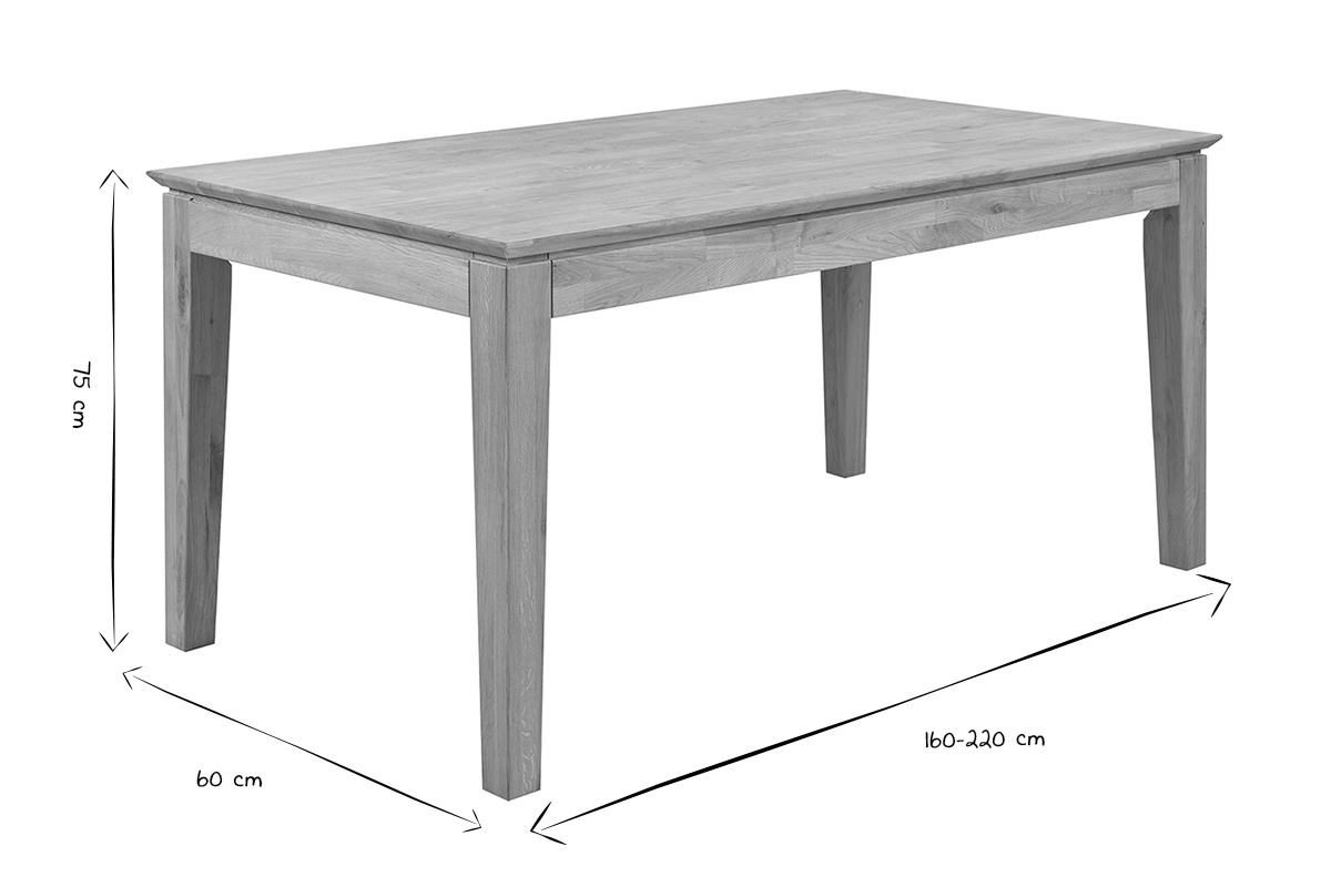 Table  manger extensible rectangulaire en bois clair chne massif L160-220 cm YULIA