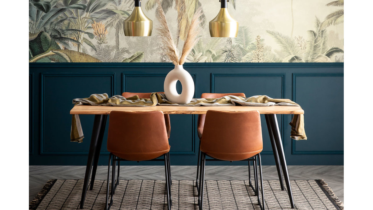 Table  manger industrielle acacia massif et mtal rectangulaire L175 cm EDGE