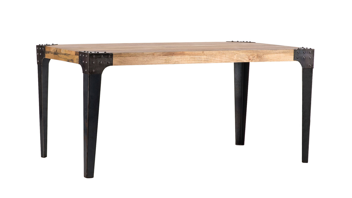 Table  manger industrielle acier et bois manguier massif L160 cm MADISON