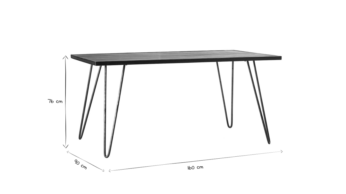 Table à manger industrielle bois manguier massif et métal L160 cm ATELIER