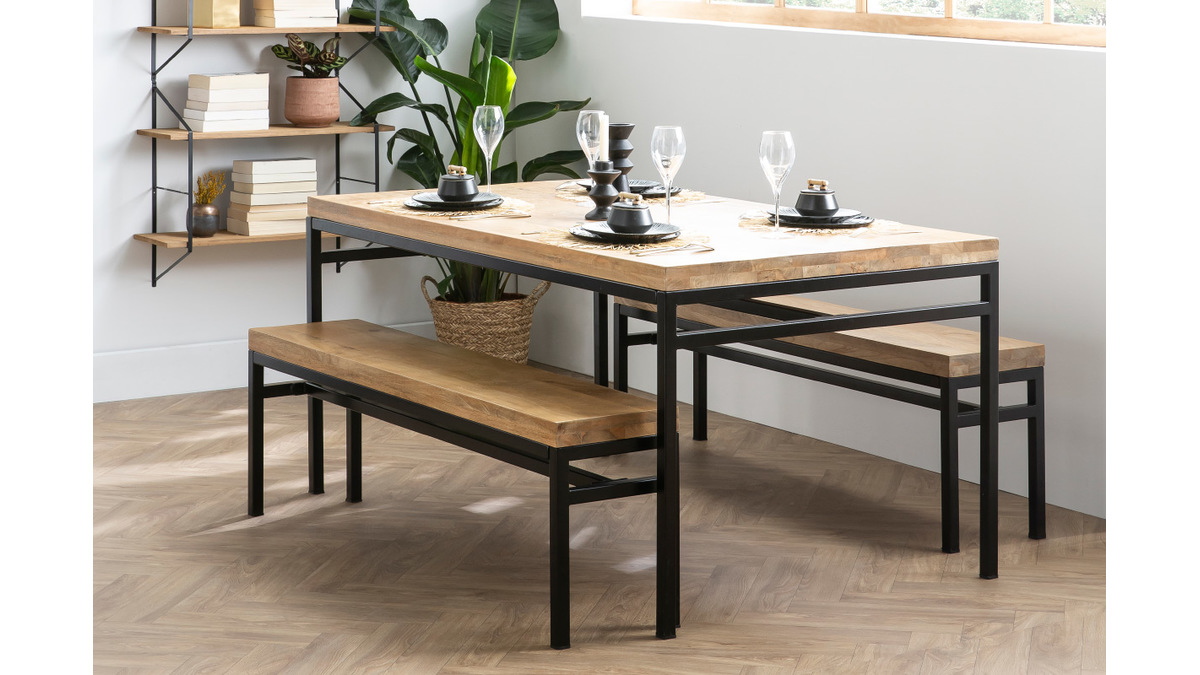 Table  manger industrielle bois manguier massif et mtal L160 cm YPSTER