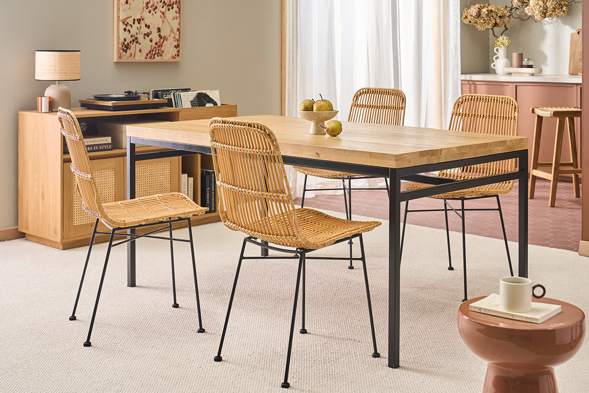 Table � manger industrielle bois manguier massif et m�tal L160 cm YPSTER