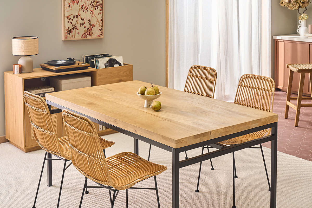 Table � manger industrielle bois manguier massif et m�tal L160 cm YPSTER