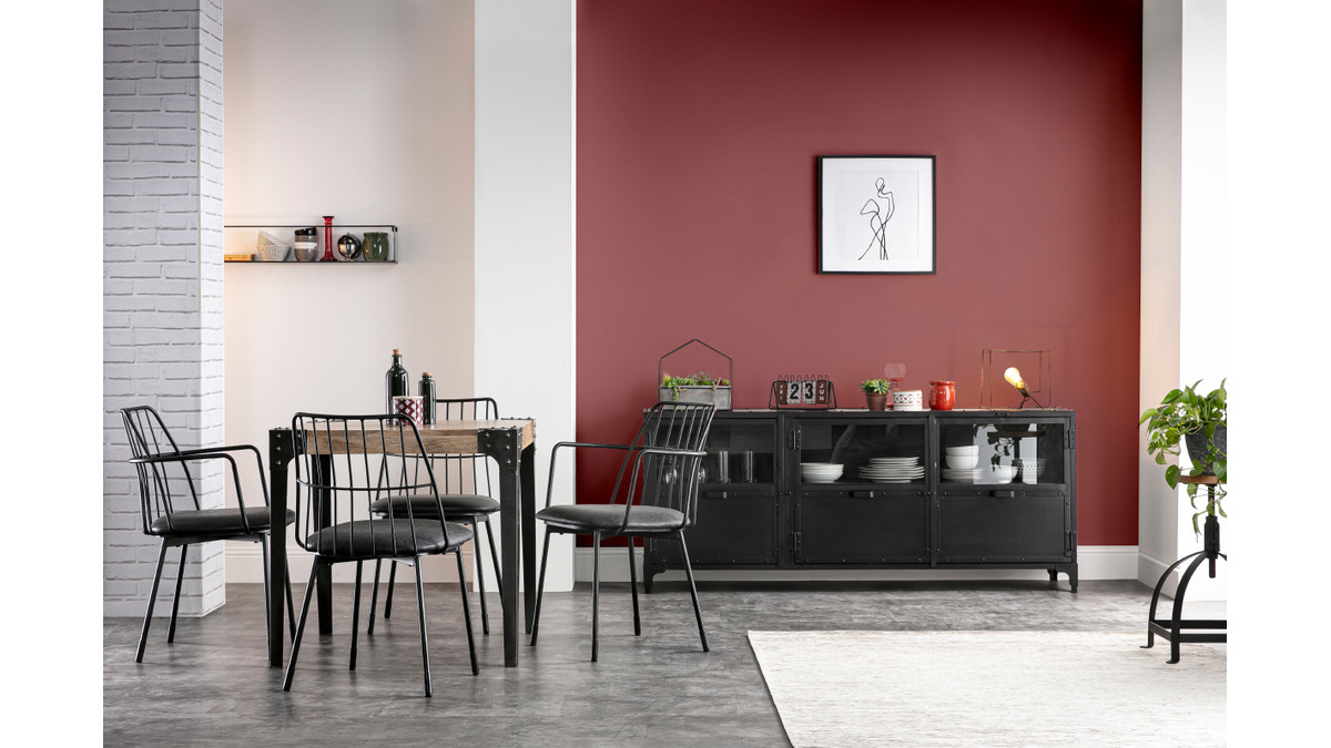 Table  manger industrielle en acier et manguier massif L80 cm MADISON