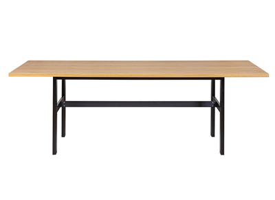 Table &agrave; manger industrielle placage ch&ecirc;ne et m&eacute;tal noir L230 cm HILBA