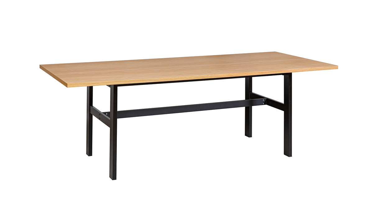Table  manger industrielle placage chne et mtal noir rectangulaire L230 cm HILBA