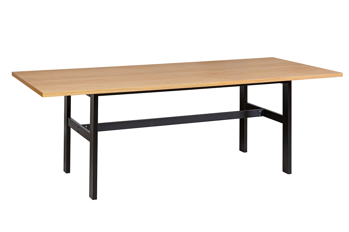 Table  manger industrielle placage chne et mtal noir rectangulaire L230 cm HILBA