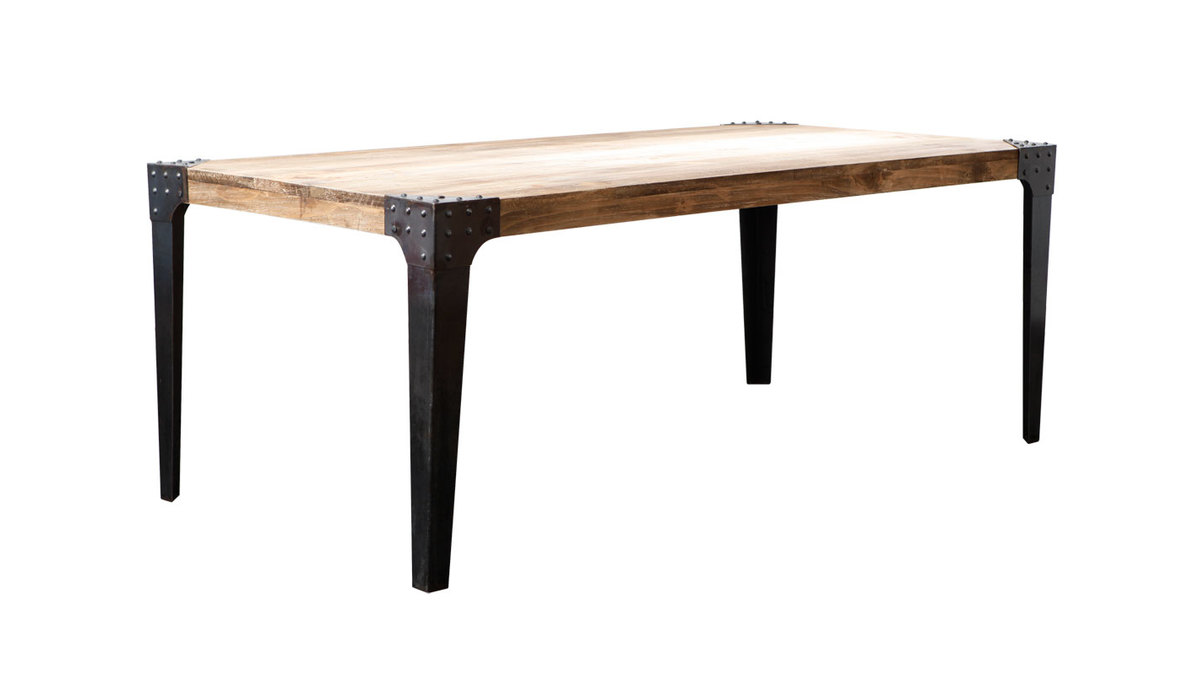 Table  manger industrielle rectangulaire acier et manguier massif L200 cm MADISON