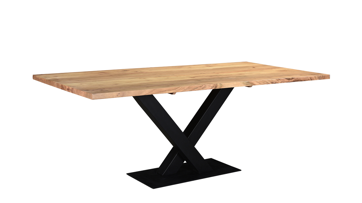 Table  manger industrielle rectangulaire en acacia massif et mtal noir L200 cm VALLEY
