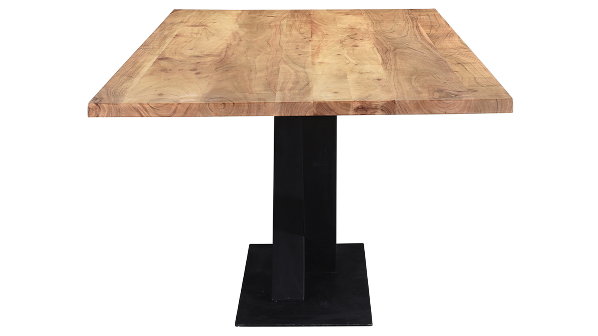 Table à manger industrielle rectangulaire en acacia massif et métal noir L200 cm VALLEY