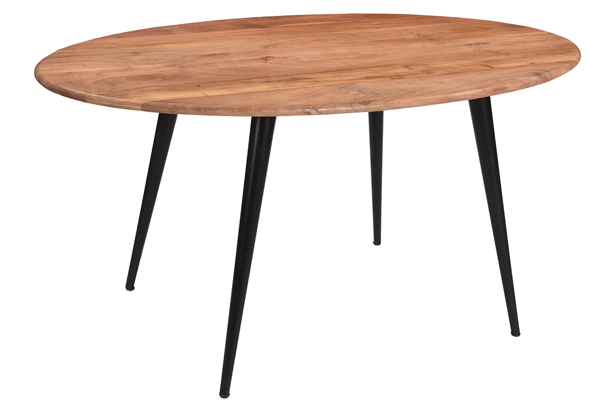 Table à manger ovale en bois massif et métal noir L160 cm OBALI