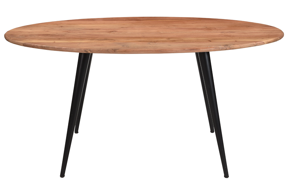 Table à manger ovale en bois massif et métal noir L160 cm OBALI