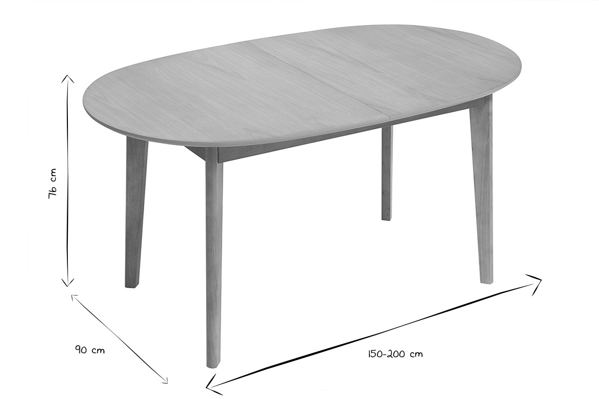 Table � manger ovale extensible avec rallonges int�gr�es en bois clair ch�ne L150-200 cm ANSEL