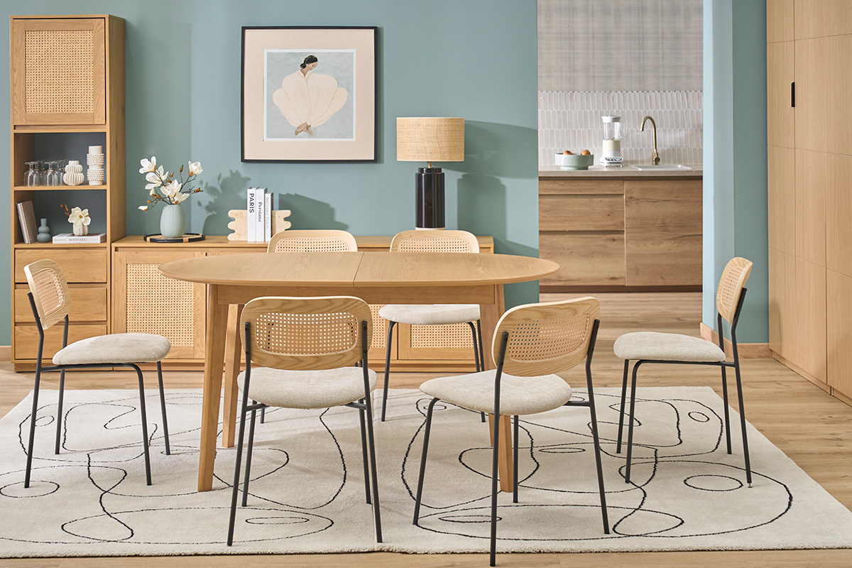 Table � manger ovale extensible avec rallonges int�gr�es en bois fonc� noyer L150-200 cm ANSEL