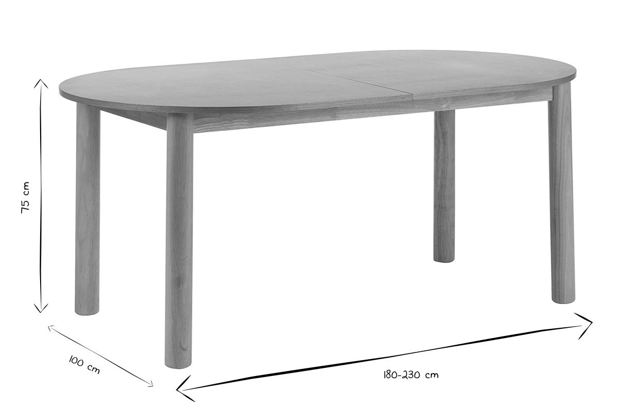 Table � manger ovale extensible en bois clair fr�ne L180-230 cm CLAUDIE