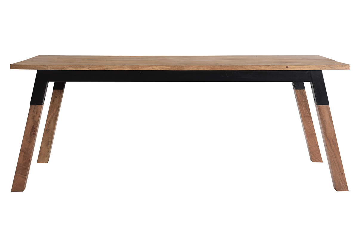 Table  manger rectangulaire en bois massif et mtal noir L202 cm TIVOLI