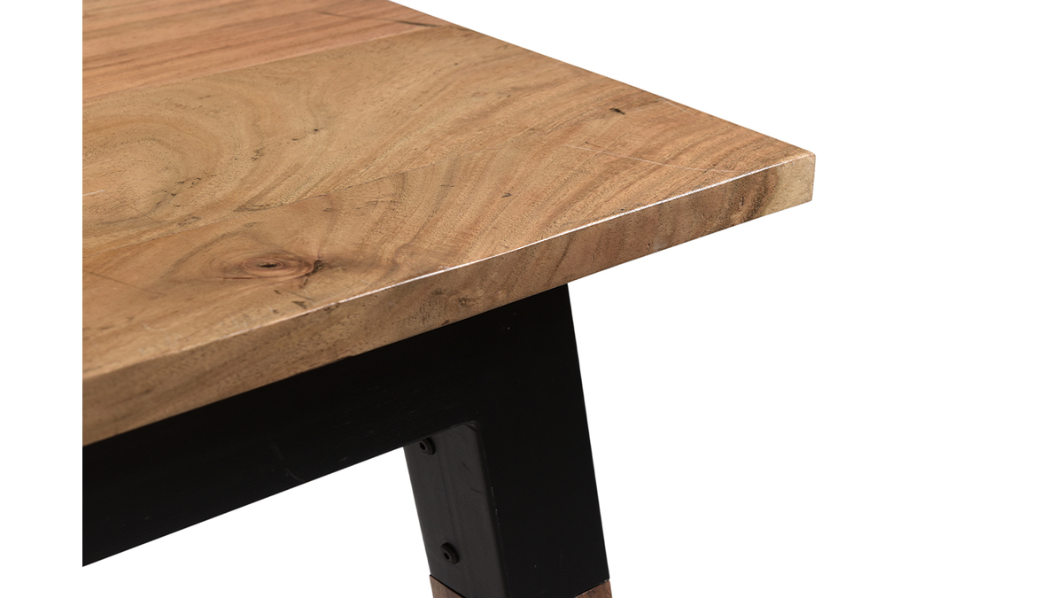 Table  manger rectangulaire en bois massif et mtal noir L202 cm TIVOLI