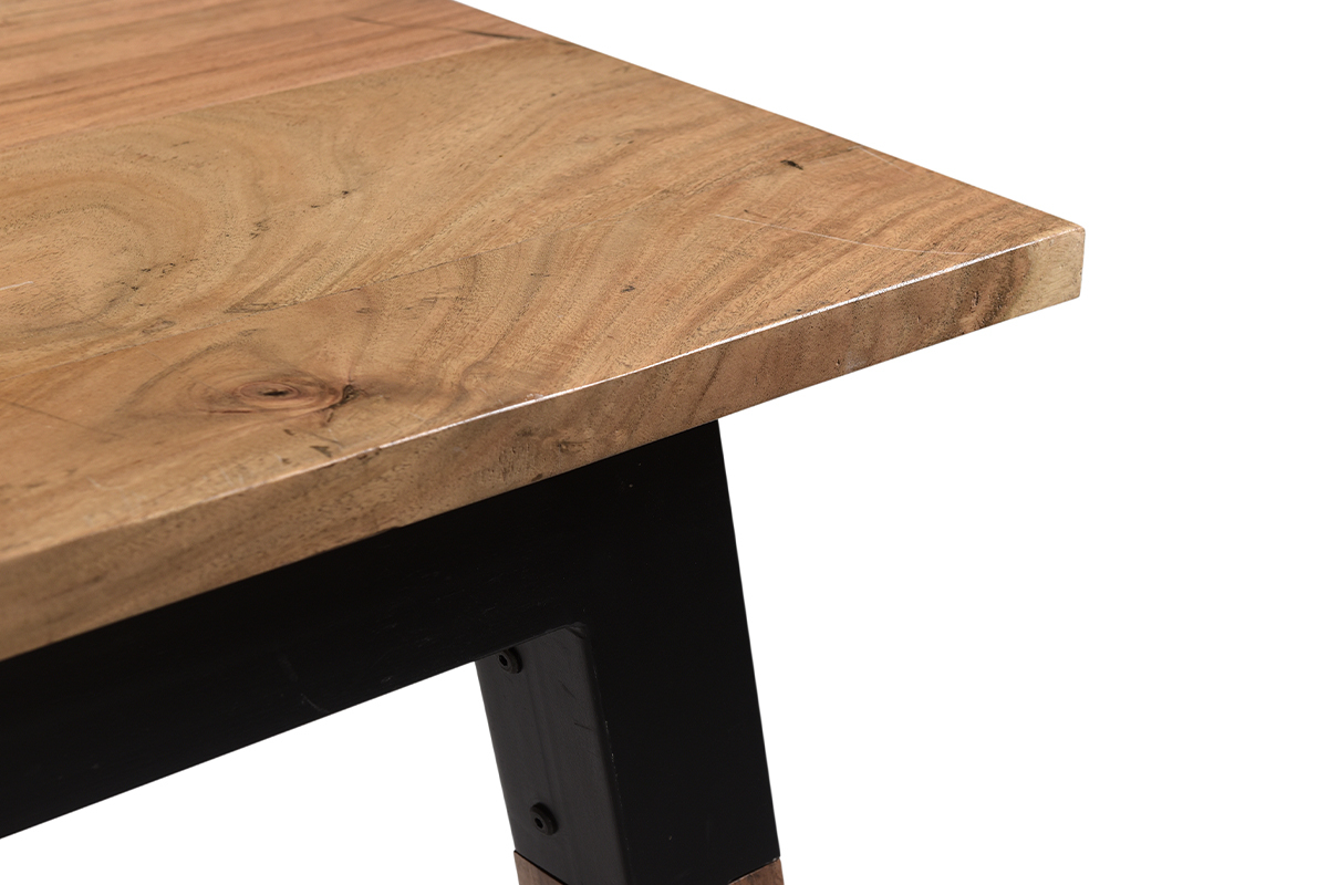Table  manger rectangulaire en bois massif et mtal noir L202 cm TIVOLI