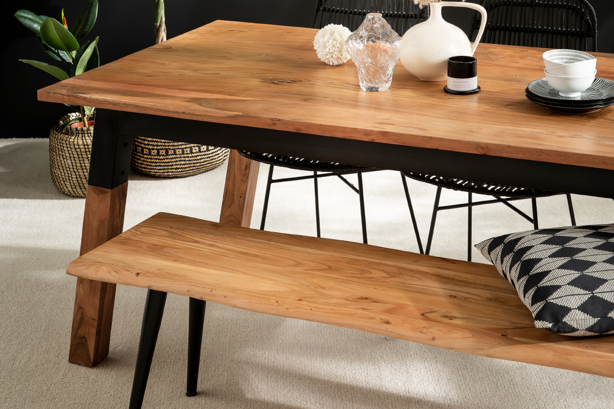 Table  manger rectangulaire en bois massif et mtal noir L202 cm TIVOLI