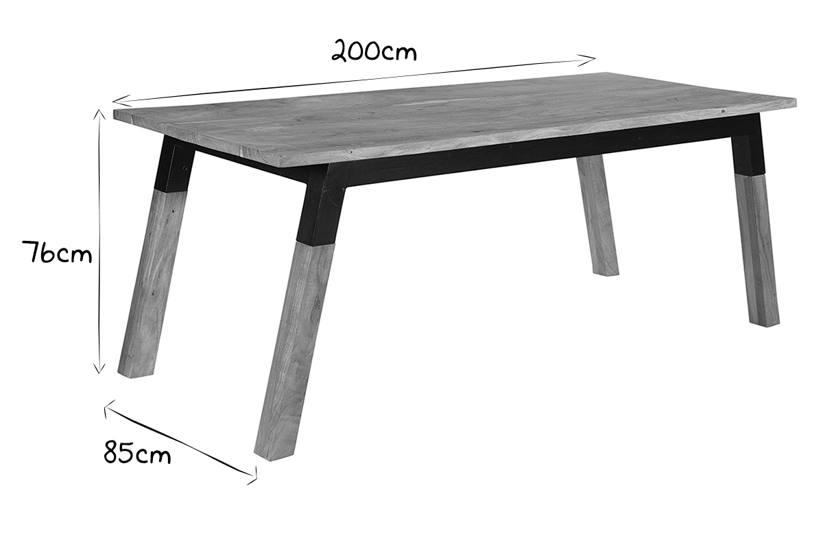 Table  manger rectangulaire en bois massif et mtal noir L202 cm TIVOLI