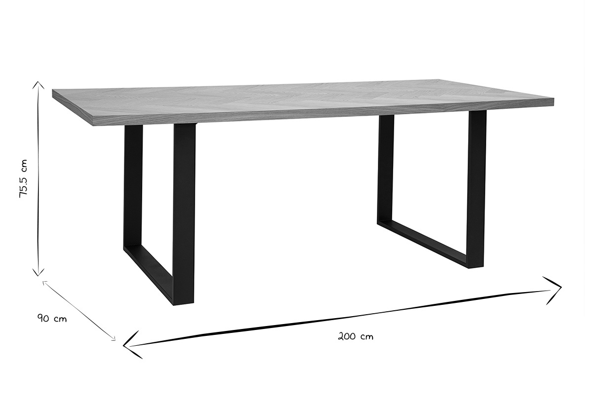 Table  manger rectangulaire finition bois chne et mtal noir L200 cm MAGDA