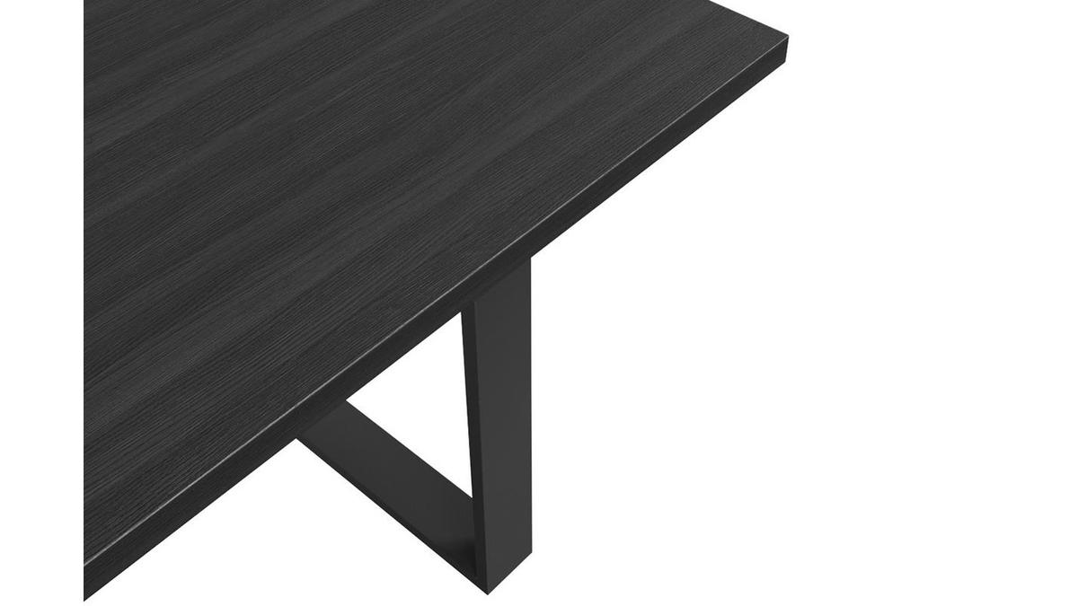 Table  manger rectangulaire industrielle bois noir et mtal noir L180 cm VALDA