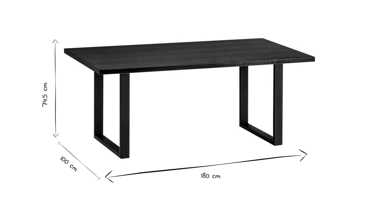 Table  manger rectangulaire industrielle bois noir et mtal noir L180 cm VALDA