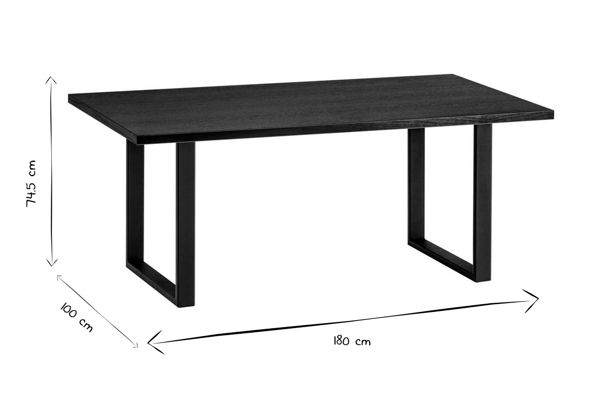 Table  manger rectangulaire industrielle bois noir et mtal noir L180 cm VALDA